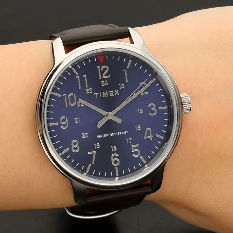 Timex Men's Brown Leather Watch, Blue Dial | TW2R85400-3