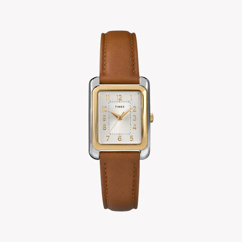 Timex Women's Brown Leather Watch, Silver Dial | TW2R89600-0