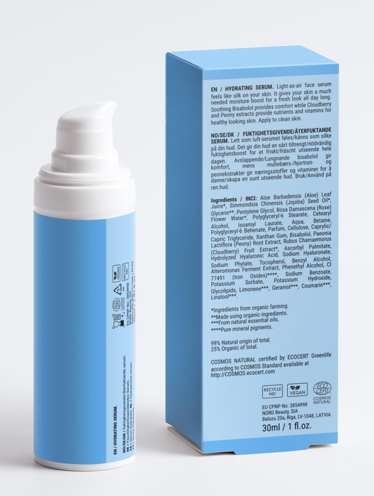 Hydraterend Serum voor Gevoelige Huid – Vegan, Natuurlijk Gecertificeerd, Parfumvrij, 30ml