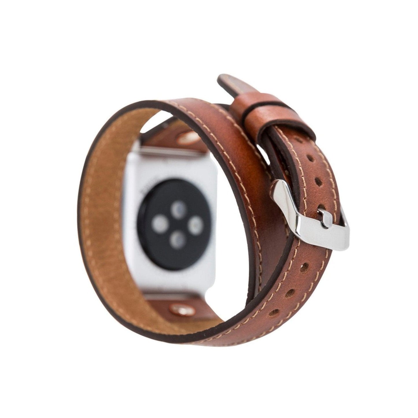 Leeds Double Tour Slim with Rose Gold Bead Apple Watch Leather Straps-2