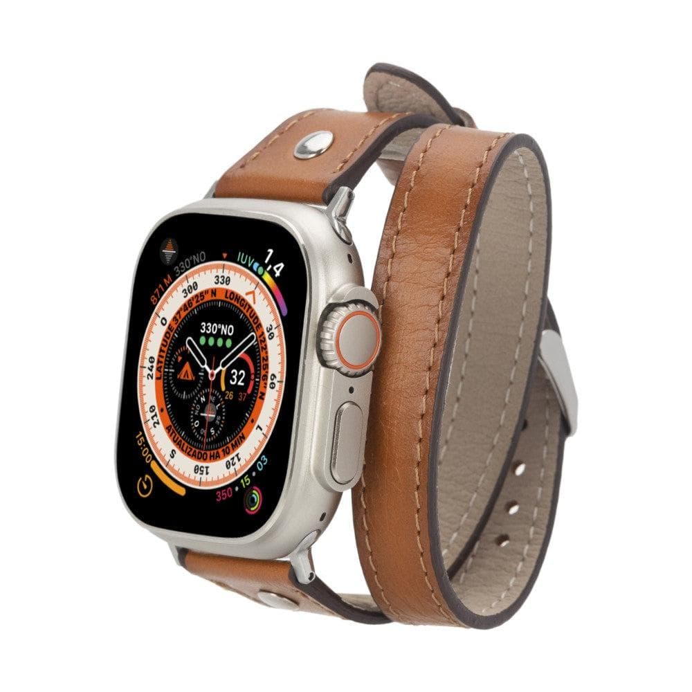 Leeds Double Tour Slim with Silver Bead Apple Watch Leather Straps-0