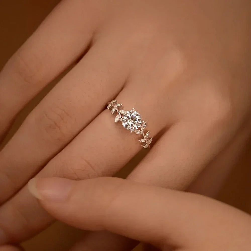 FloralSparkle - 1CT Blad Moissanite Diamant Verlovingsring met GRA voor Vrouwen
