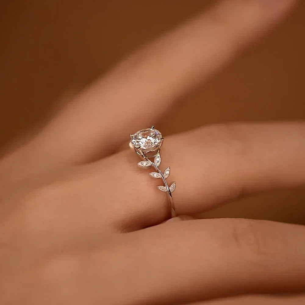 FloralSparkle - 1CT Blad Moissanite Diamant Verlovingsring met GRA voor Vrouwen
