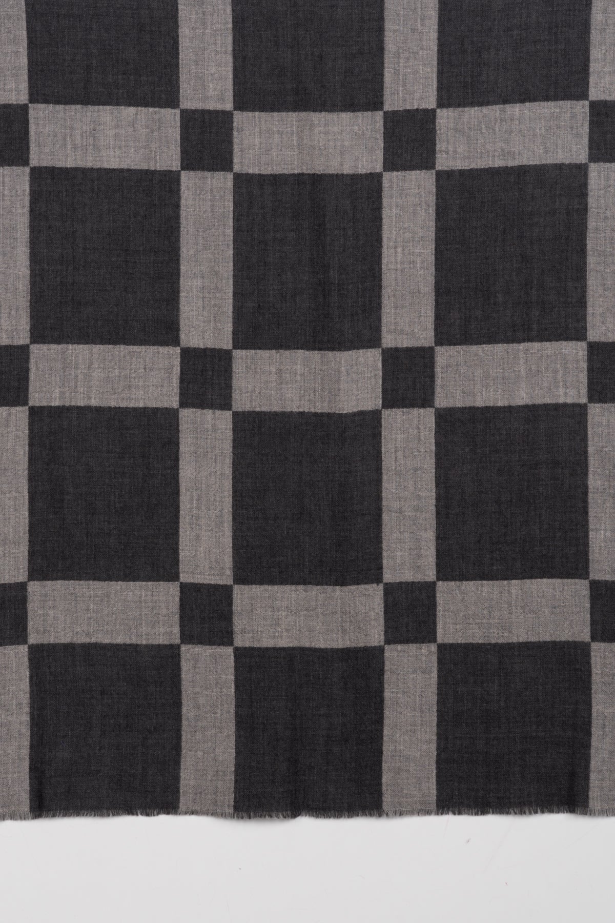 Windowpane Big Checks Jacquard Merino Wool Scarf - Grey-2