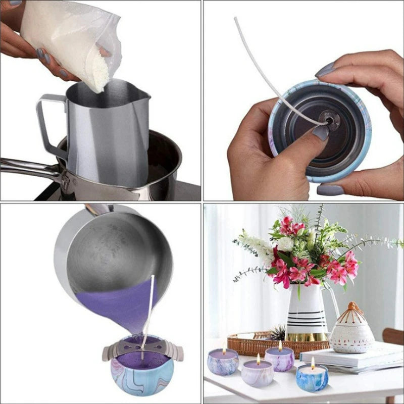 Candle Wick Sets and Kits | Pre-Tabbed Cotton Wicks, Holders and Accessories for Candle Making | Multiple Sizes