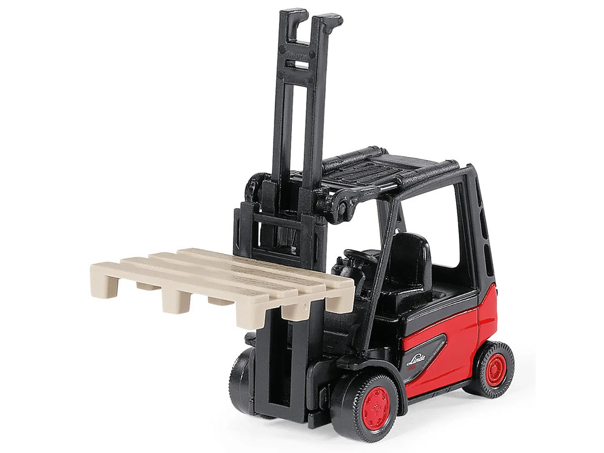 Linde E35 Forklift Truck Red with Black Top with Pallet Accessory Diecast Model by Siku-1