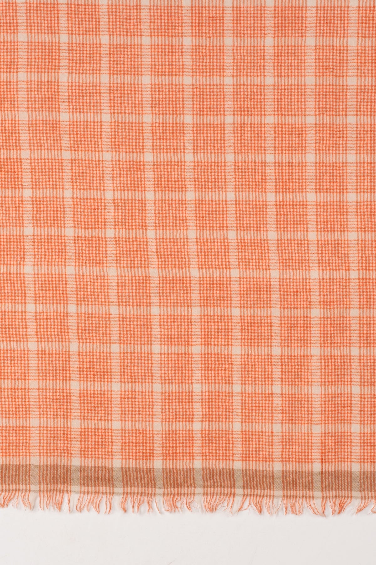 Yarn Dyed Checks Merino Wool Scarf - Bright Orange-2