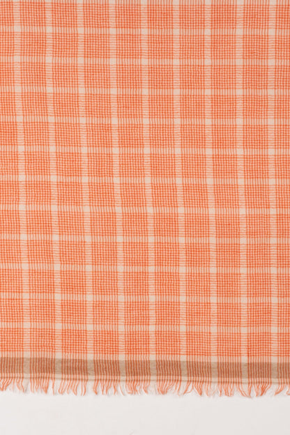 Yarn Dyed Checks Merino Wool Scarf - Bright Orange-2