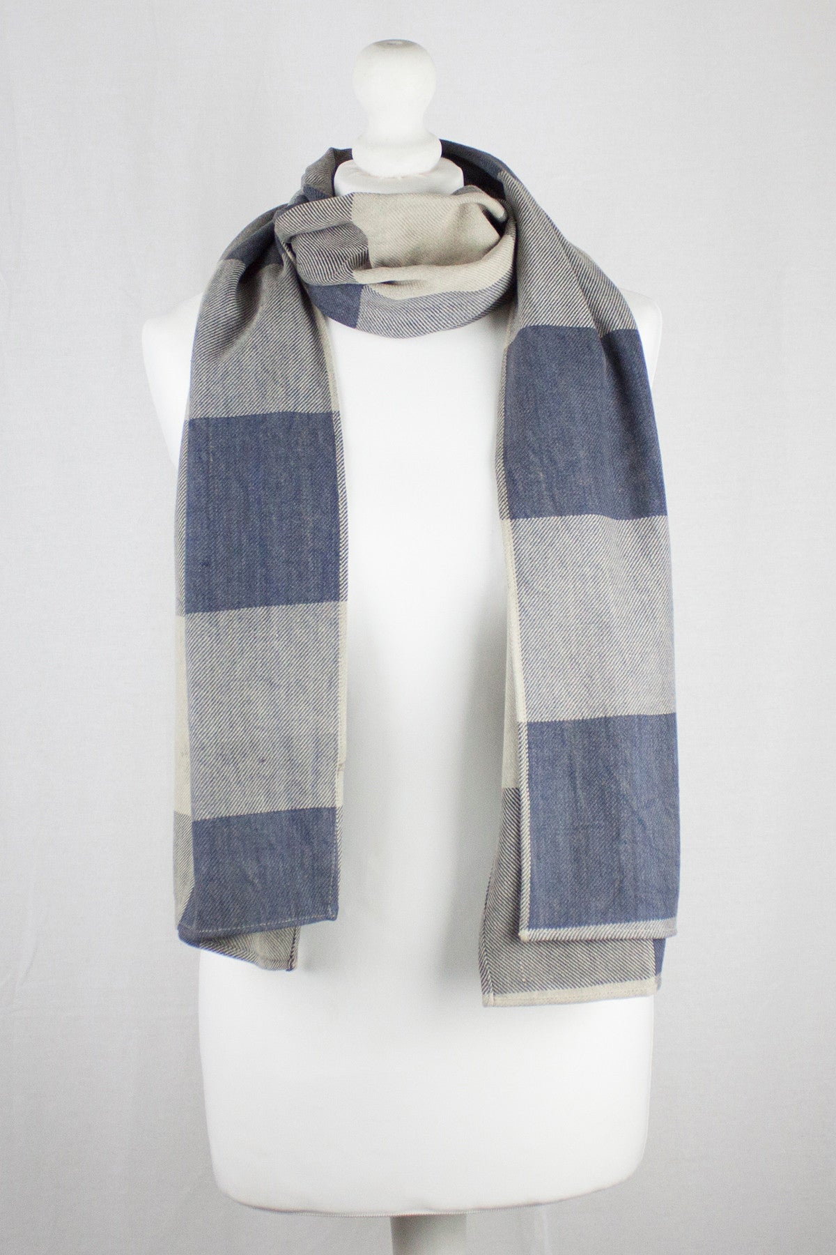 Box Checks Twill Weave Cotton Scarf - Grey Beige-0