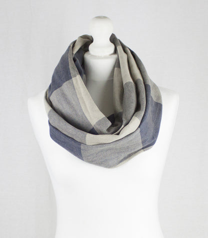 Box Checks Twill Weave Cotton Scarf - Grey Beige-1