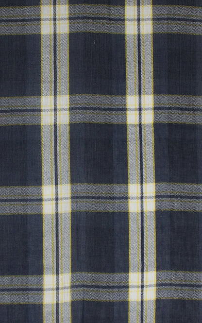 Window Checks Twill Weave Cotton Viscose Scarf - Black White-2