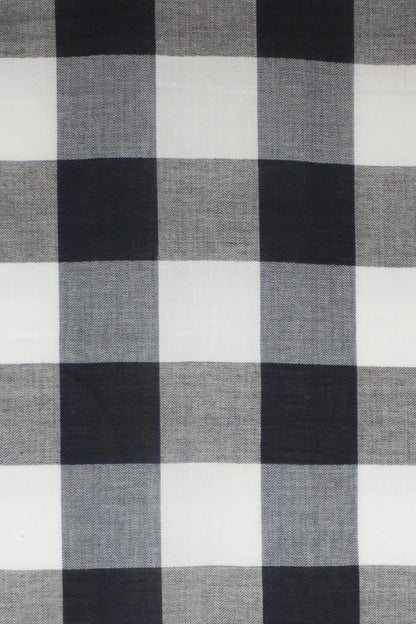 Tartan Checks Chevron Weave Cotton Viscose Scarf - Black White-2