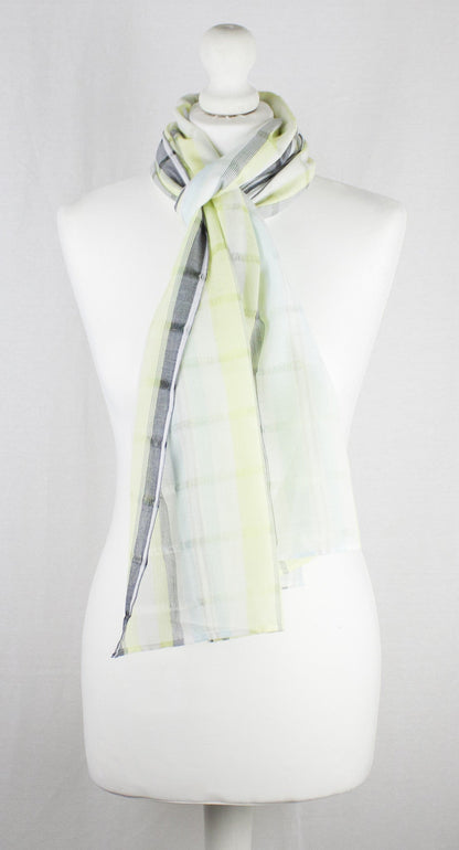 Leno Weave Stripes Cotton Scarf - Aqua Lime-2