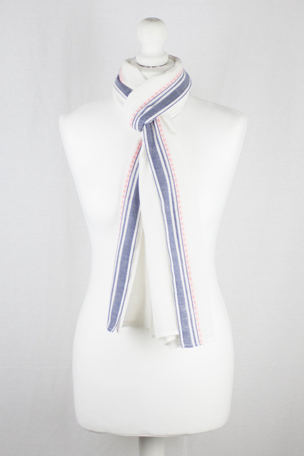 Classic South Border Cotton Scarf - White-1