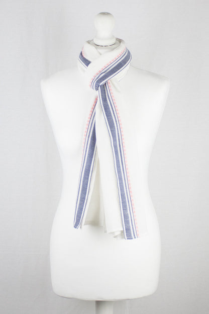 Classic South Border Cotton Scarf - White-1