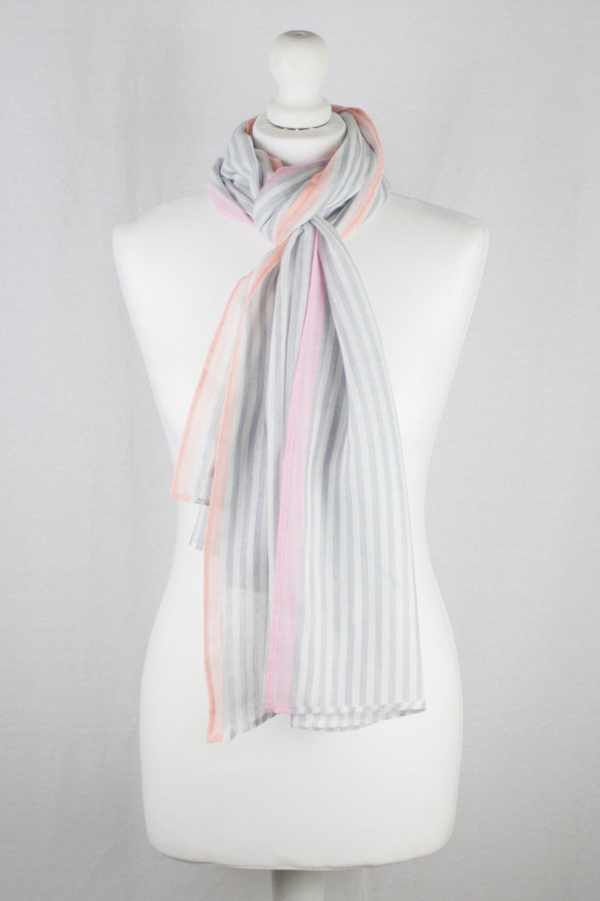 Classic Stripe with Neon Pink Border Viscose Scarf - Grey White Neon Pink-1