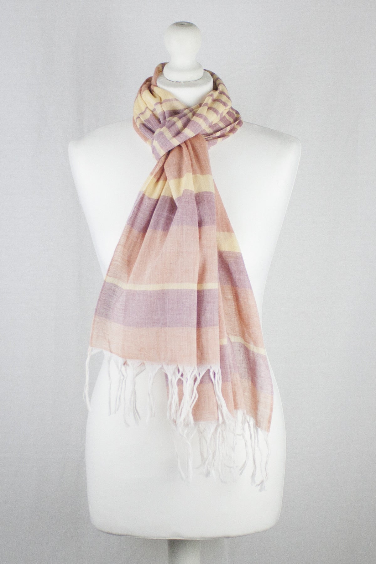 Chambray Stripe Cotton Scarf - Orange Red Yellow-1