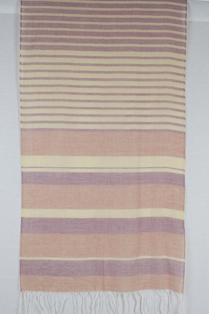 Chambray Stripe Cotton Scarf - Orange Red Yellow-3