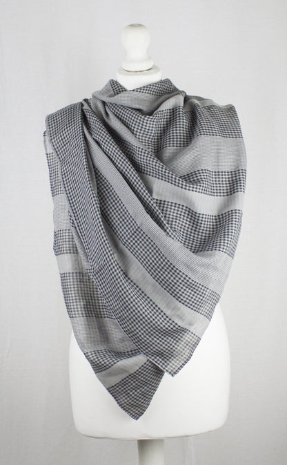 Checks and Stripes Cotton Scarf - Cement Black-2