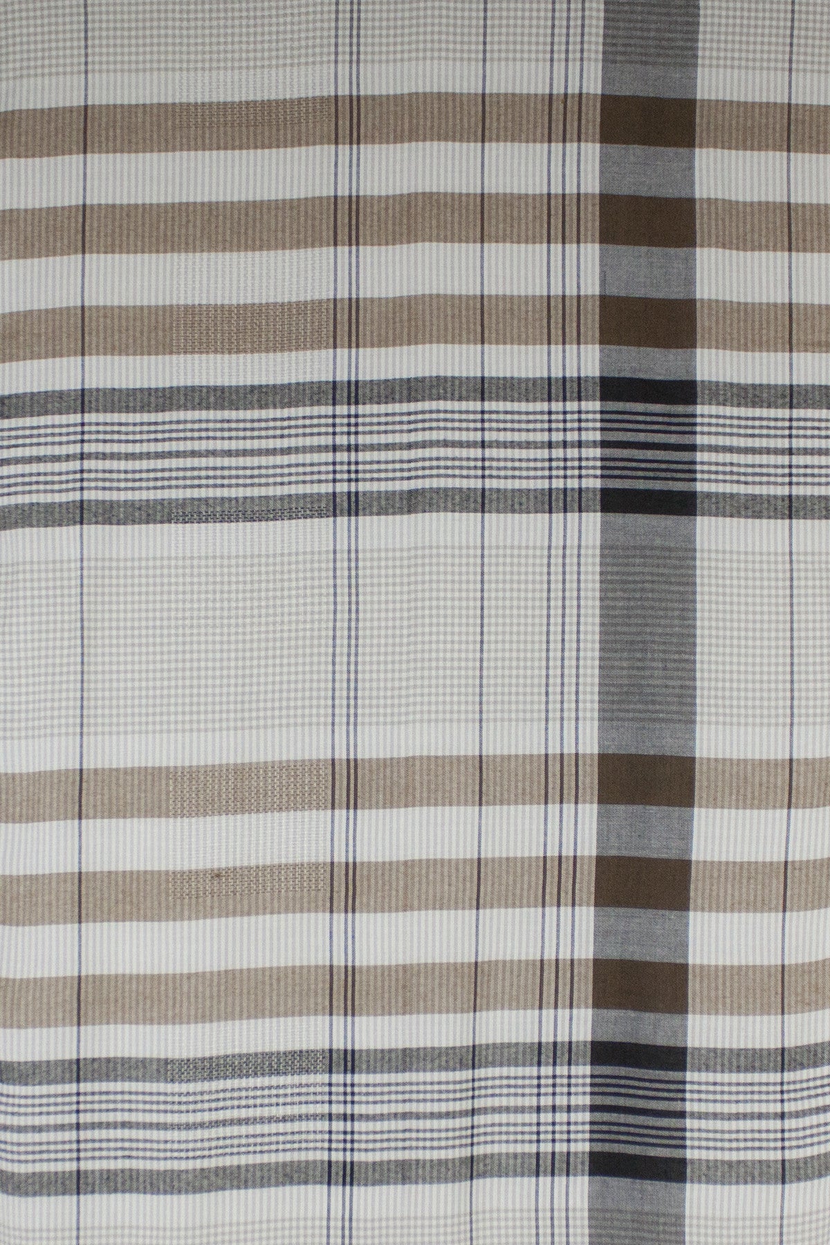 Checks and Stripes Textured Weave Viscose Scarf - Beige Black Off-White-3