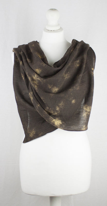 Tie-Dye Print Herringbone Weave Cotton Scarf -  Brown Yellow-2