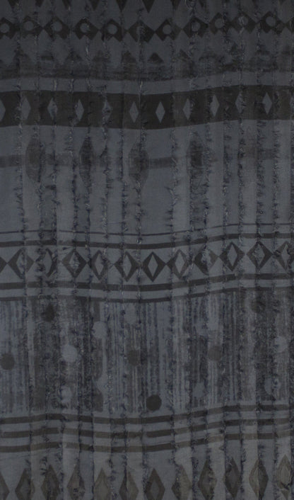 Frayed Stripes Block Printed Viscose Scarf - Grey Black-3