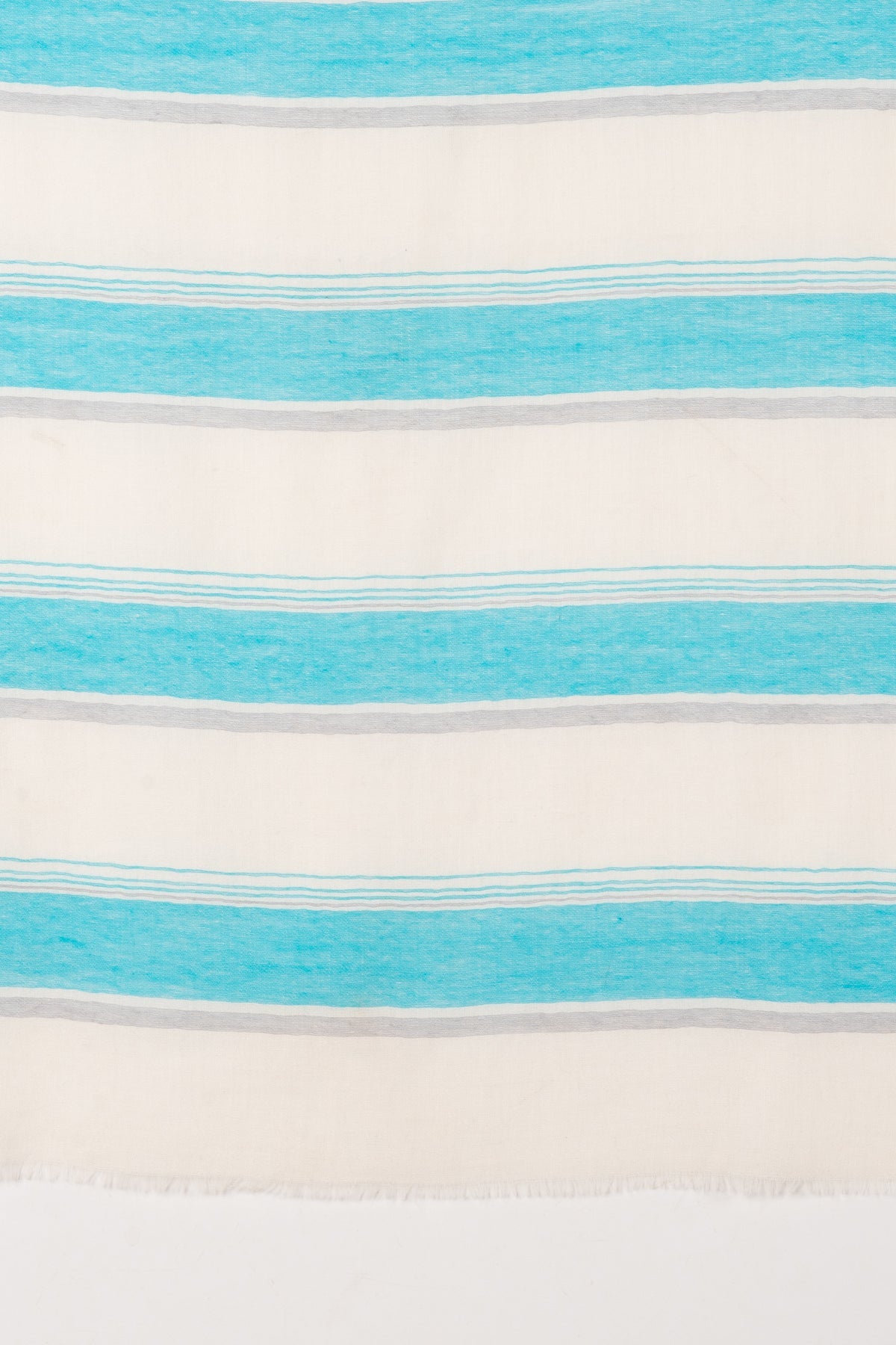 Wide Stripes Merino Wool Scarf - Turquoise White-2