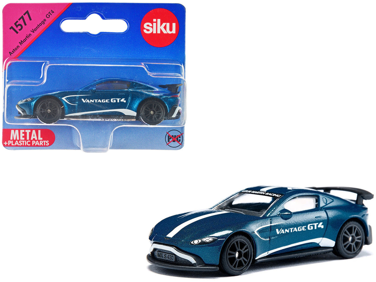 Aston Martin Vantage GT4 Blue Metallic with White Stripes Diecast Model Car by Siku-0