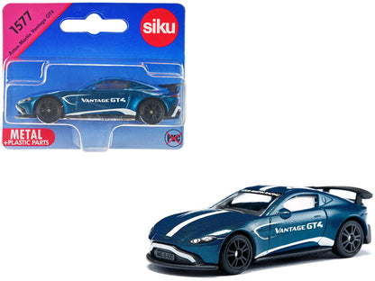 Aston Martin Vantage GT4 Blue Metallic with White Stripes Diecast Model Car by Siku-0