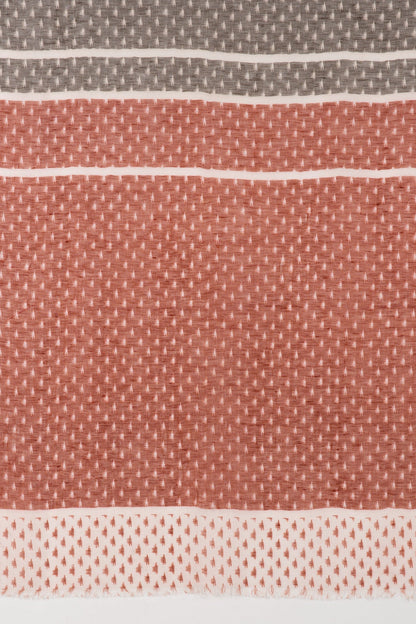 Hazy Brush Print Linen Cotton Scarf - Terracotta Grey White-2