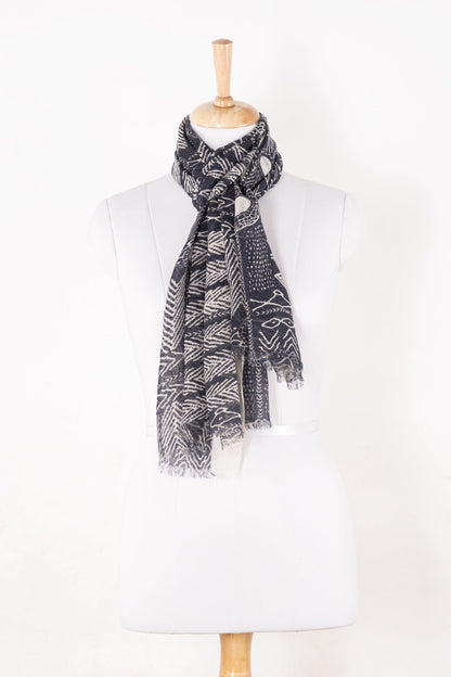 Tribal Print Linen Cotton Scarf - Black-0