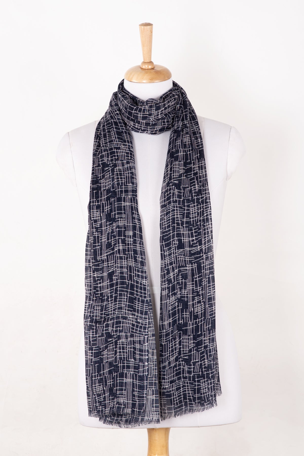 Busy Strokes Print Cotton Modal Scarf - Navy-1