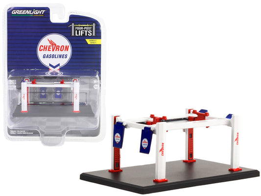Adjustable Four-Post Lift "Chevron" White and Red "Four-Post Lifts" Series 5 1/64 Diecast Model by Greenlight-0