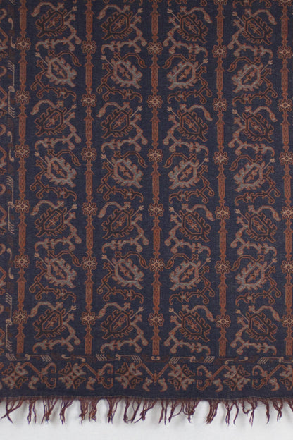 Jamdani Motif Jacquard Merino Wool Scarf - Navy Orange-4