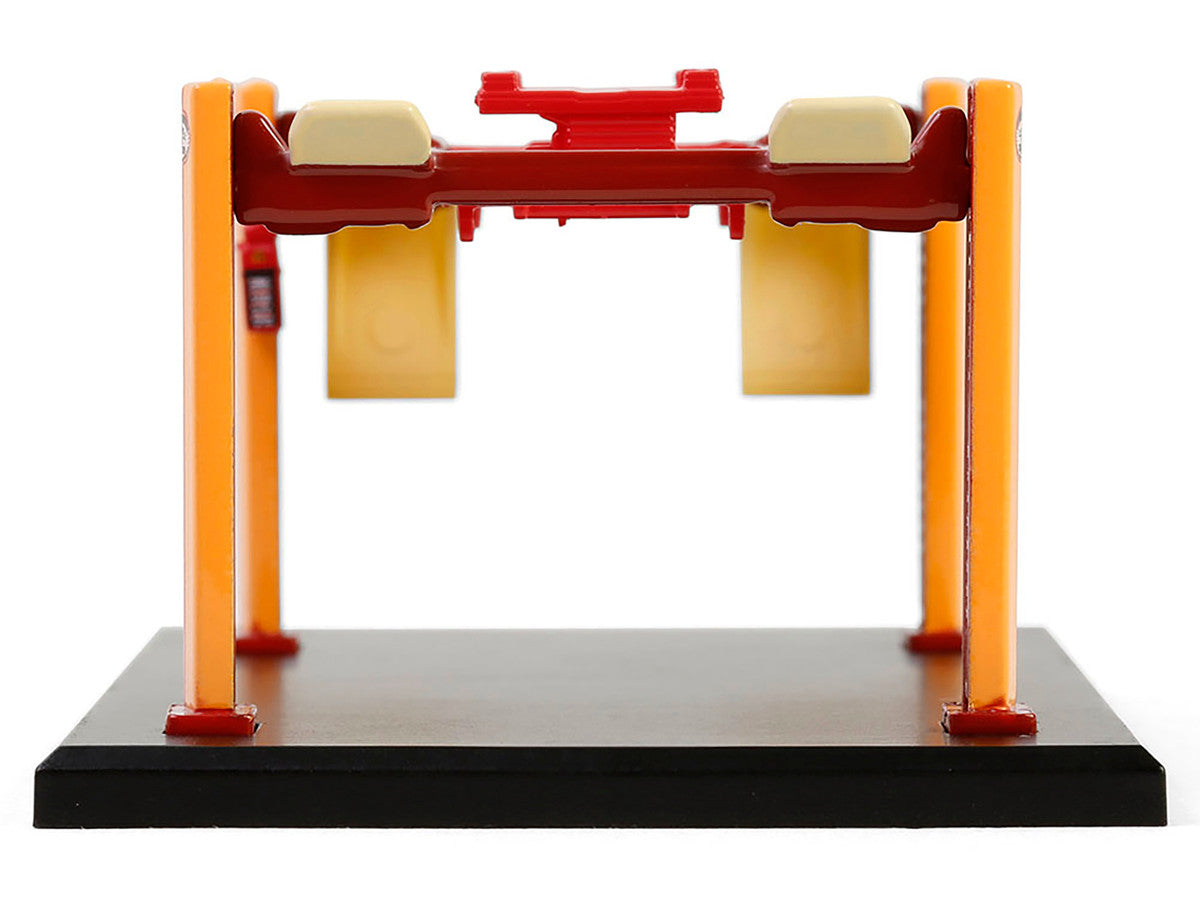 Adjustable Four-Post Lift "Busted Knuckle Garage" Red and Yellow "Four-Post Lifts" Series 6 1/64 Diecast Model by Greenlight-0