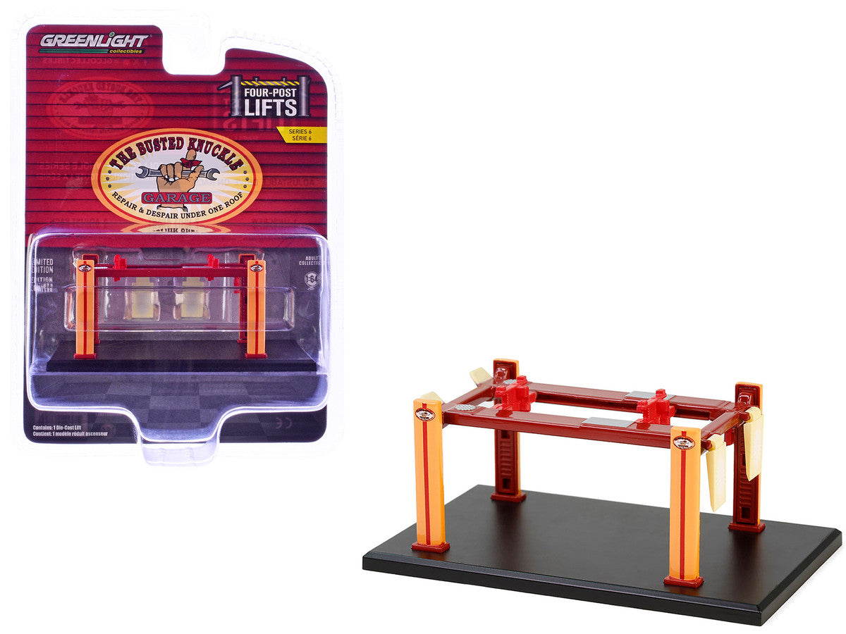 Adjustable Four-Post Lift "Busted Knuckle Garage" Red and Yellow "Four-Post Lifts" Series 6 1/64 Diecast Model by Greenlight-4