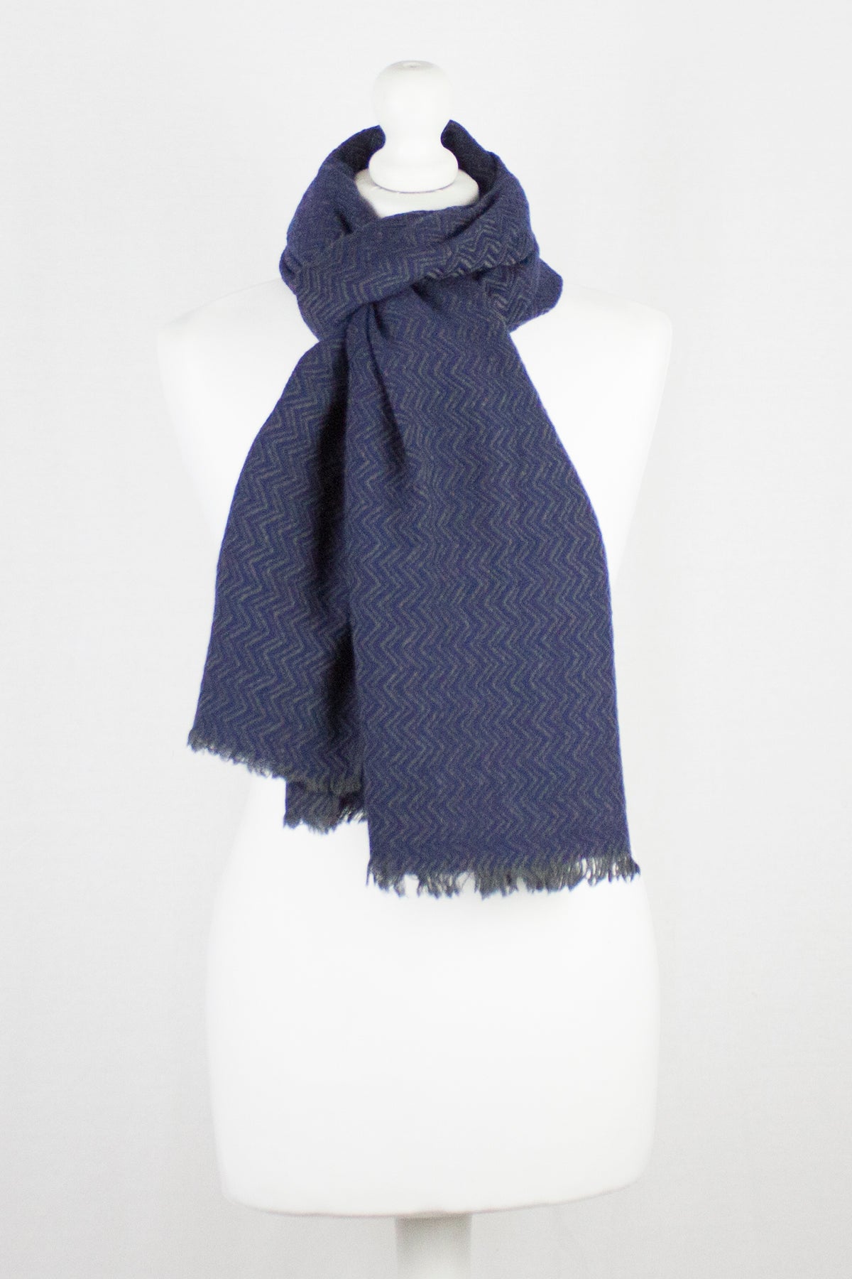 Novelty Chevron Weave Two Tone Merino Wool Scarf - Navy Grey-1