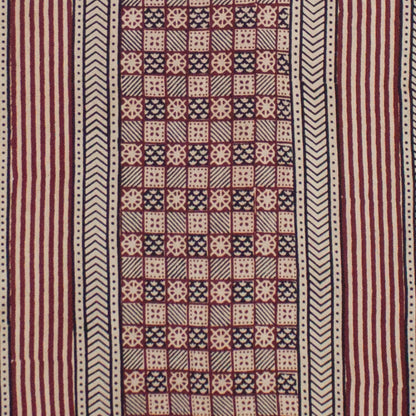 Checks & Stripes Bagh Hand-block Print Silk Scarf - Red-2
