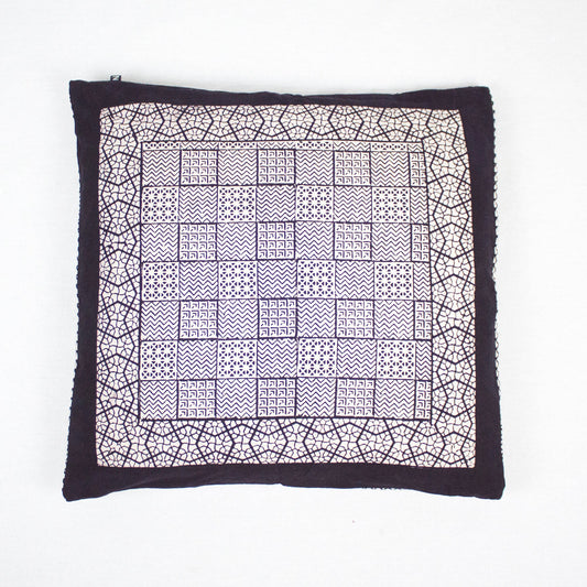 Checks Mix & Seashell Bagh Hand Block Print Cotton Cushion Cover - White Black-0