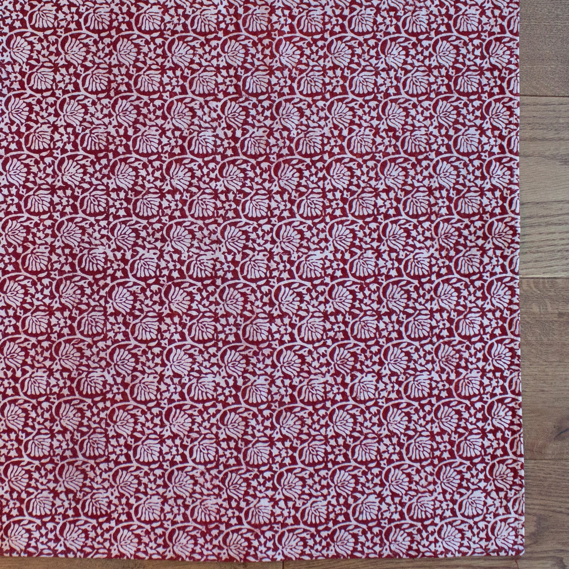 Lotus Flower Hand-block Print Area Rug - Red-1
