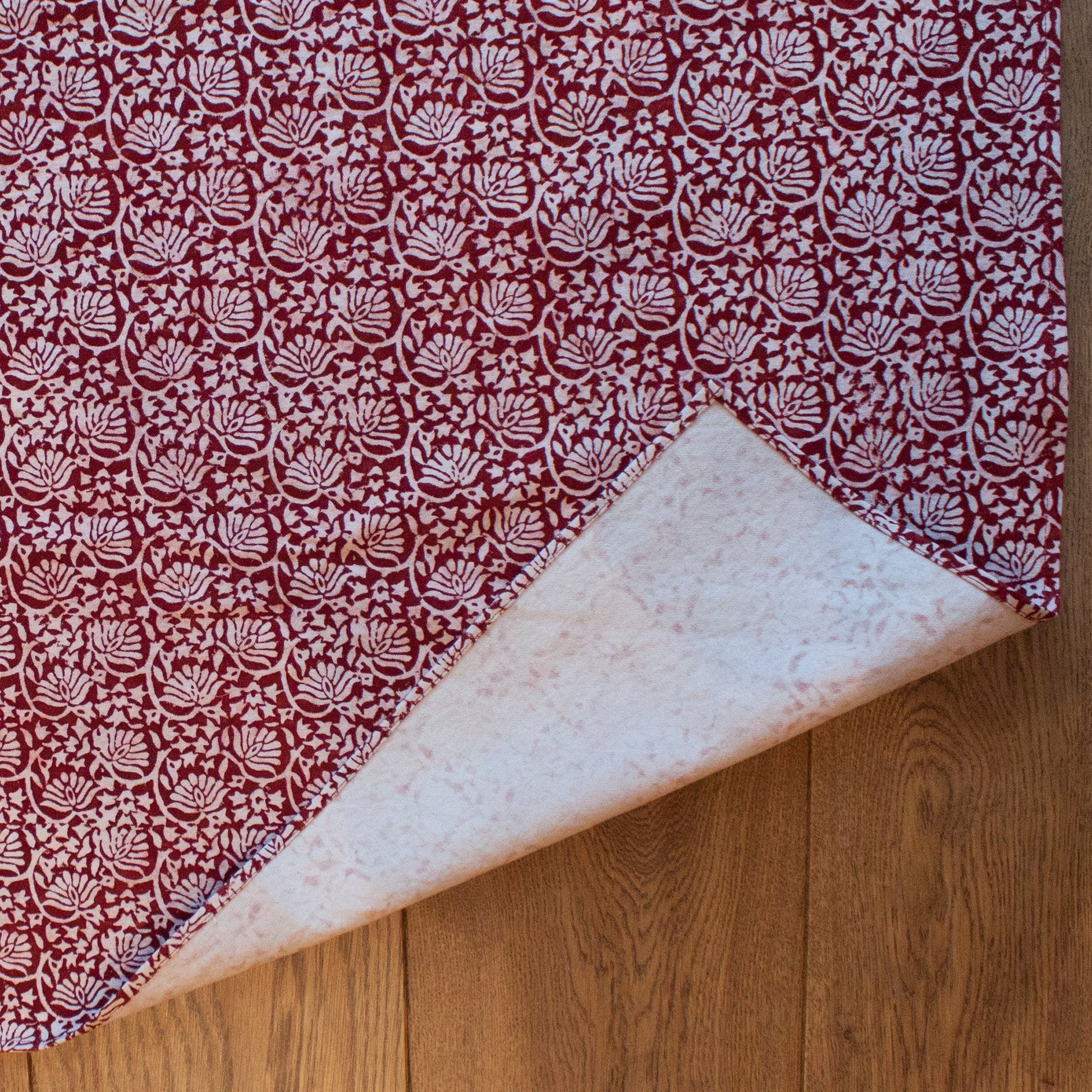 Lotus Flower Hand-block Print Area Rug - Red-2