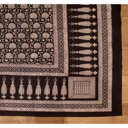 Traditional Floral & Paisley Hand-block Print Area Rug - White Black-2