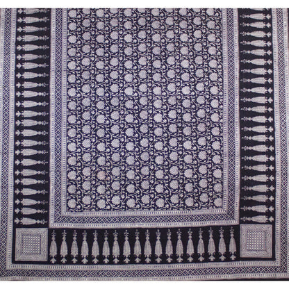 Traditional Floral & Paisley Hand-block Print Area Rug - White Black-4