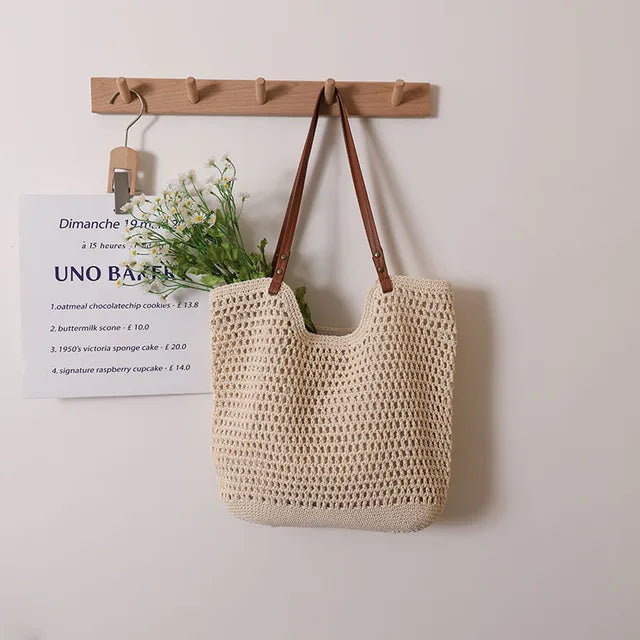 WILMA - Vrouwen Vintage Bohemian Stro Schoudertas met Uniek Uithollingsontwerp