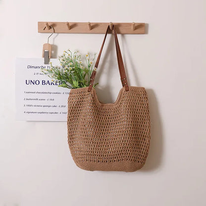 WILMA - Vrouwen Vintage Bohemian Stro Schoudertas met Uniek Uithollingsontwerp