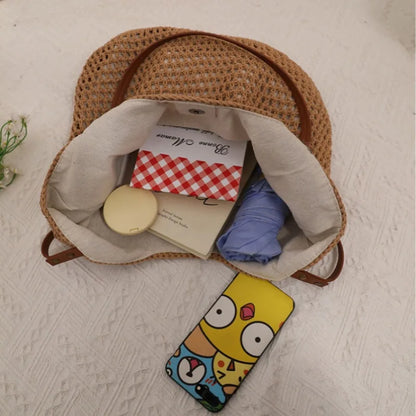 WILMA - Vrouwen Vintage Bohemian Stro Schoudertas met Uniek Uithollingsontwerp