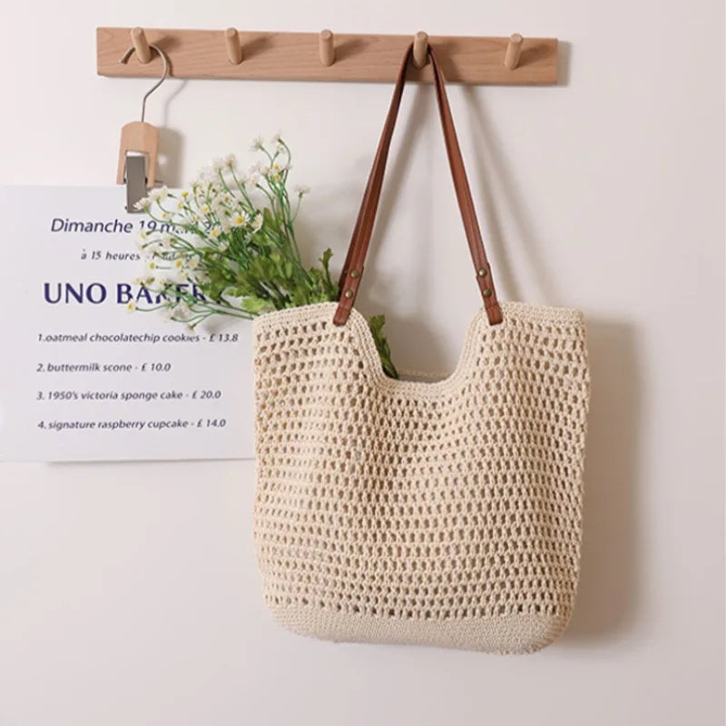 WILMA - Vrouwen Vintage Bohemian Stro Schoudertas met Uniek Uithollingsontwerp