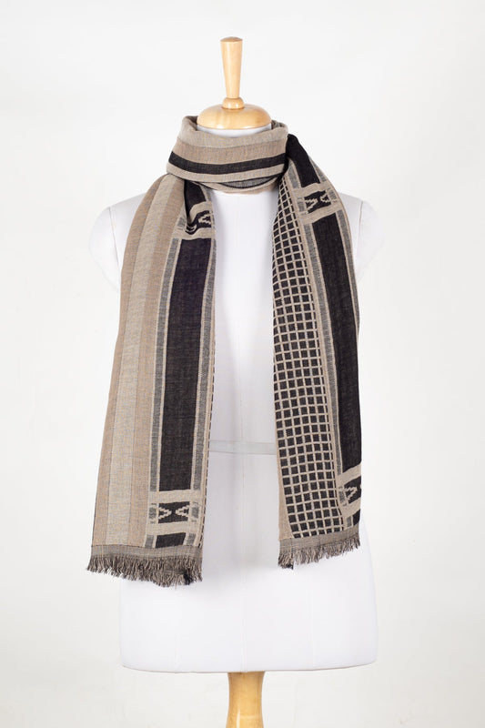 Checks & Stripes Abstract Fine Wool Jacquard Scarf – Black | SVEŽElife-0