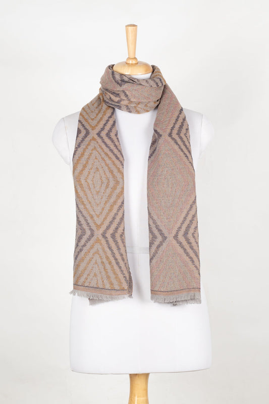 Concentric Diamonds Fine Wool Jacquard Scarf – Grey Yellow | SVEŽElife-0