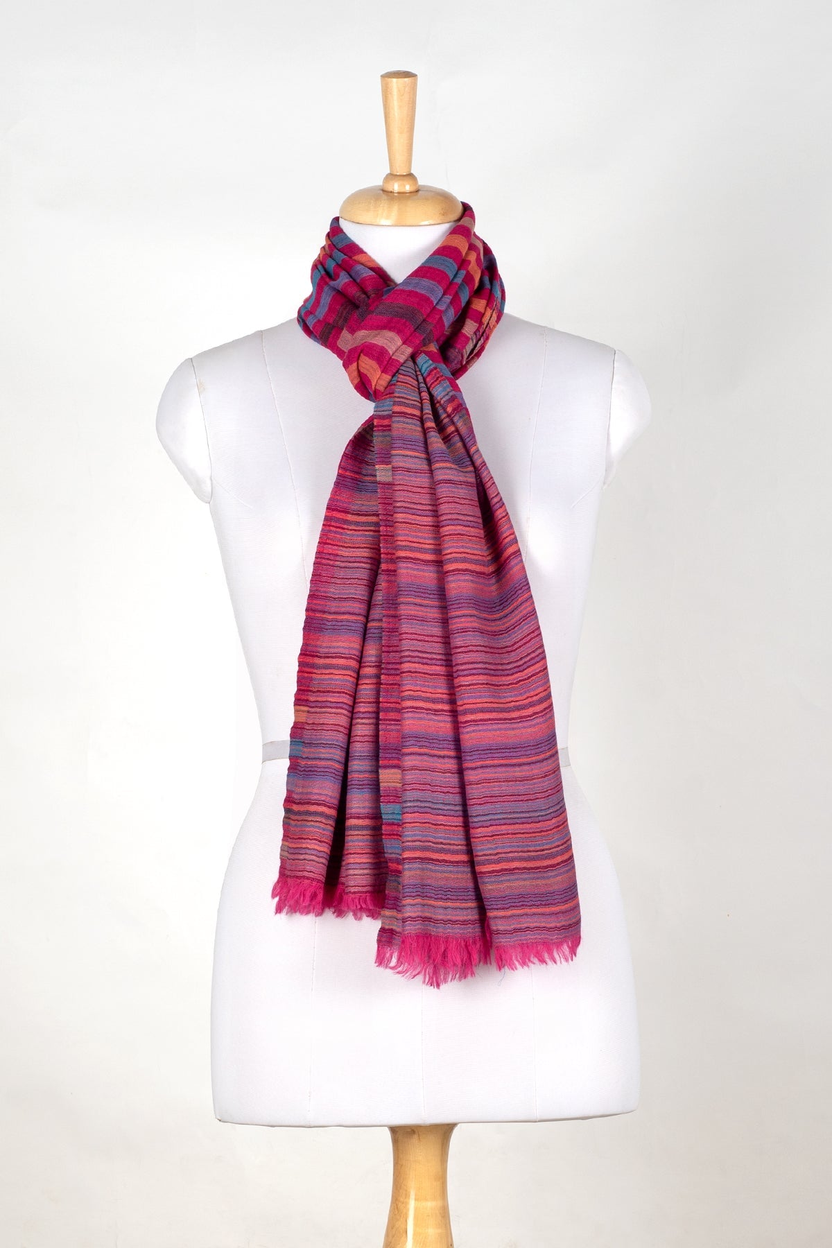 Vivid Stripes Reversible Cashmere Wool Scarf – Pink Multi | SVEŽElife-0